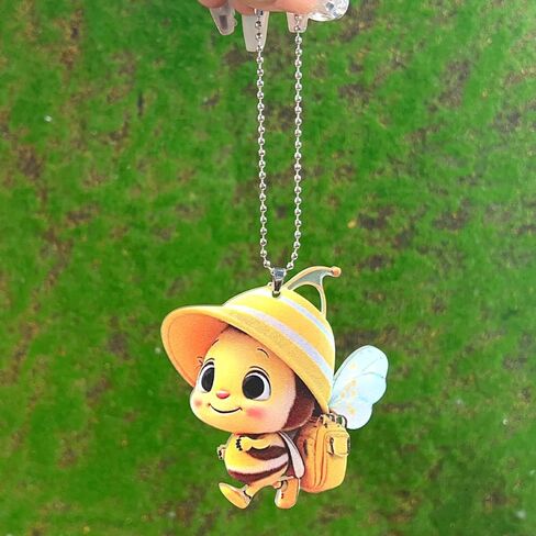 Cute Bee Keychains Print 2D Flat Acrylic Pendant Car Rear View Mirror Decorative Key Chain Accessories,7.8 * 7.3 * 0.3cm in Kuwait