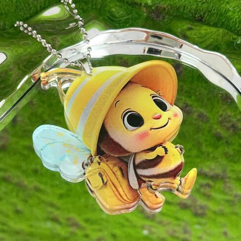 Cute Bee Keychains Print 2D Flat Acrylic Pendant Car Rear View Mirror Decorative Key Chain Accessories,7.8 * 7.3 * 0.3cm in Kuwait