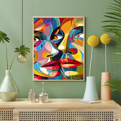 AUKVLZS Paint by Numbers Abstract Paint by Numbers Kit for Adults Woman Face 16x20in DIY Colorful Canvas for Acrylic Painting Kit with Paints/Brushes, Mosaic Drawing Paintwork Crafts, Decor Gifts in Kuwait