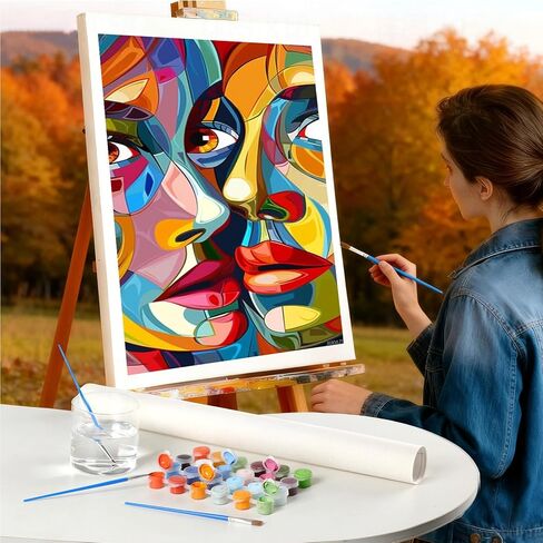 AUKVLZS Paint by Numbers Abstract Paint by Numbers Kit for Adults Woman Face 16x20in DIY Colorful Canvas for Acrylic Painting Kit with Paints/Brushes, Mosaic Drawing Paintwork Crafts, Decor Gifts in Kuwait