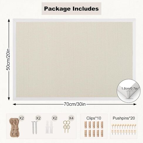 Thboxes Cork Board with Linen, 30" x 20" Double-Sided Bulletin Board Corkboard for Wall Picture Display Framed Vision Boards for Home Office School Pin Boards with 20 Pushpins &10 Clips in Kuwait