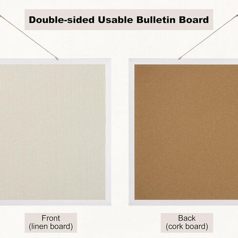 Thboxes Cork Board with Linen, 30" x 20" Double-Sided Bulletin Board Corkboard for Wall Picture Display Framed Vision Boards for Home Office School Pin Boards with 20 Pushpins &10 Clips in Kuwait