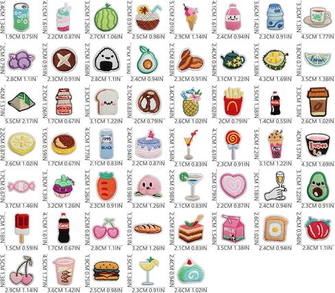 55 Pcs Cartoon Food Iron On/Sew On Patches, Cute Coloful Embroidered Patches with Hamburger Drink Fruit, Applique Patches for Clothes Backpacks Hats Pants Jackets Jeans, DIY Accessories in Kuwait