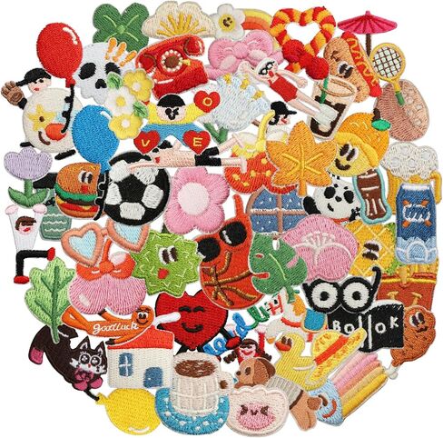 55 Pcs Cartoon Food Iron On/Sew On Patches, Cute Coloful Embroidered Patches with Hamburger Drink Fruit, Applique Patches for Clothes Backpacks Hats Pants Jackets Jeans, DIY Accessories in Kuwait