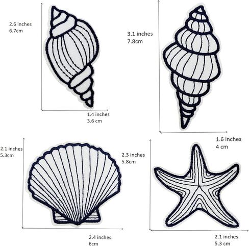 Retro Sea Shells Summer Line Art Embroidered Iron-On Patches Pack of 4 in Kuwait