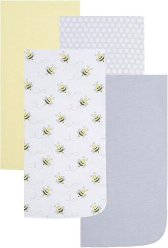 EVERYDAY KIDS 4 Pack of Soft Flannel Receiving Baby Blanket Set; Yellow/Gray Baby Swaddle Blankets for Newborn Baby Boy or Girl Nursery with Mommy/Baby Sheep, Moon, Striped Pattern, Solids in Saudi Arabia