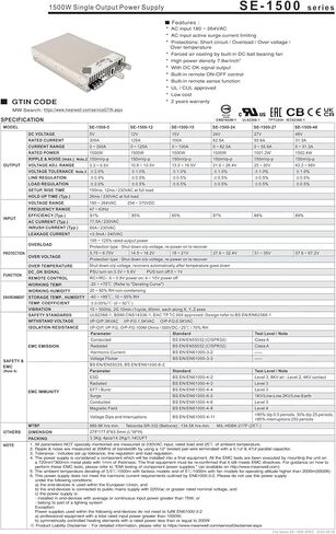 SE-1500-5 1500W 5V300A SE-1500 Series Single Output Power Supply 1500 in Kuwait