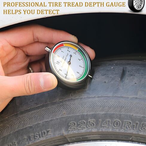 Car Tire Tread Depth Gauge, Dial Type Color Coded Easy Reading Pocket Tire Depth Gauge for Tread Wear, Automotive Tyre Measurement Accessory, Universal for Truck Bus Sedan Motorcycle in Saudi Arabia