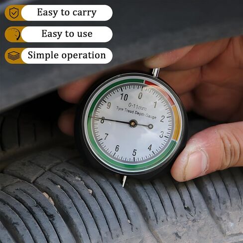 Car Tire Tread Depth Gauge, Dial Type Color Coded Easy Reading Pocket Tire Depth Gauge for Tread Wear, Automotive Tyre Measurement Accessory, Universal for Truck Bus Sedan Motorcycle in Saudi Arabia