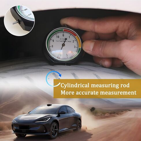 Car Tire Tread Depth Gauge, Dial Type Color Coded Easy Reading Pocket Tire Depth Gauge for Tread Wear, Automotive Tyre Measurement Accessory, Universal for Truck Bus Sedan Motorcycle in Saudi Arabia