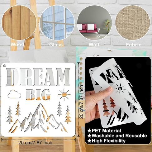 JSRQT 16Pcs Inspirational Word Stencils for Painting, Reusable Plastic Quotes Stencils for Craft, Motivational Drawing Painting Template Kit for DIY Wood Wall Shirt Canvas, and Card Making, 20×20 CM in Saudi Arabia