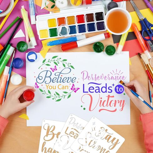 JSRQT 16Pcs Inspirational Word Stencils for Painting, Reusable Plastic Quotes Stencils for Craft, Motivational Drawing Painting Template Kit for DIY Wood Wall Shirt Canvas, and Card Making, 20×20 CM in Saudi Arabia