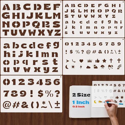 Small Letter Stencils for Painting 0.5 & 1 Inch, 5PCS Reusable Alphabet Symbol Number Stencils for Crafts Art Projects Journaling Scrapbook in Saudi Arabia