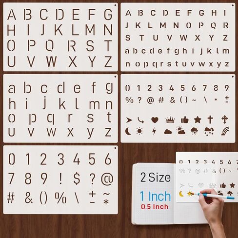 Small Letter Stencils for Painting 0.5 & 1 Inch, 5PCS Reusable Alphabet Symbol Number Stencils for Crafts Art Projects Journaling Scrapbook in Saudi Arabia