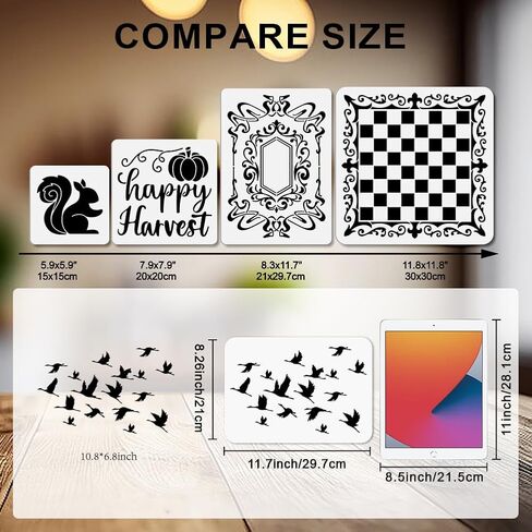MAYJOYDIY قطعتان من استنسل صورة ظلية للرافعة من استنسل الرافعات الفنية مقاس 11.7 × 8.3 بوصة قالب قطيع الطيور القصب القابل لإعادة الاستخدام للرسم على الأثاث الخشبي وورق الحائط من القماش in Kuwait