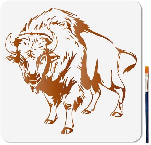 MAYJOYDIY Bison Stencils Cattle Farm Animal Reusable Stencils for Painting 11.8x11.8 Inches Buffalo Spanish Bullfight Drawing Templates with Paint Brush for Wood Wall Home Gift Decoration in Saudi Arabia