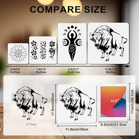 MAYJOYDIY Bison Stencils Cattle Farm Animal Reusable Stencils for Painting 11.8x11.8 Inches Buffalo Spanish Bullfight Drawing Templates with Paint Brush for Wood Wall Home Gift Decoration in Saudi Arabia