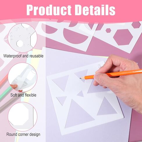 16 قطعة استنسل رسم هندسي مربع، دائرة، قلب، معين، مكعب، مجموعة قالب رسم أسطواني لتتبع الأشكال الأساسية للحرف اليدوية المنزلية في الفصل الدراسي (5 × 5 بوصة) in Kuwait