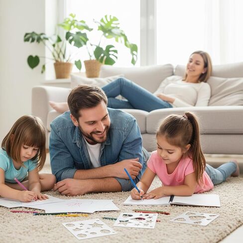 16 قطعة استنسل رسم هندسي مربع، دائرة، قلب، معين، مكعب، مجموعة قالب رسم أسطواني لتتبع الأشكال الأساسية للحرف اليدوية المنزلية في الفصل الدراسي (5 × 5 بوصة) in Kuwait