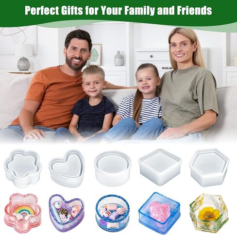 5pcs Resin Molds with Lid, Silicone Molds for Storage Box Bottle Mold, Jewelry Candy Container for DIY Art Epoxy Casting Crafts Home Table Decoration in Saudi Arabia