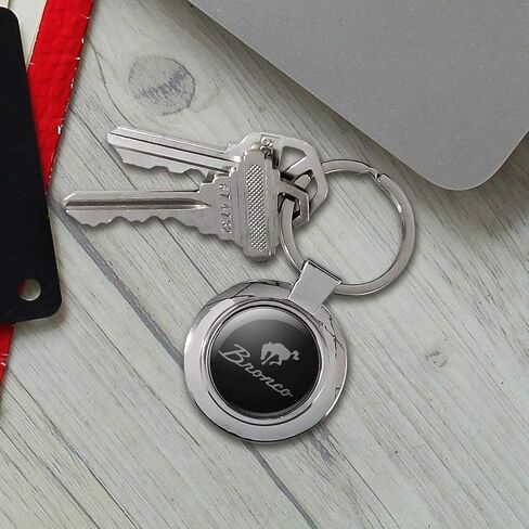 GRAPHICS & MORE Ford Bronco Chrome Logo Keychain Classy Round Chrome Plated Metal in Kuwait