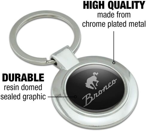 GRAPHICS & MORE Ford Bronco Chrome Logo Keychain Classy Round Chrome Plated Metal in Kuwait