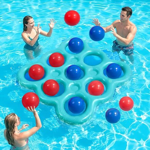 مجموعة ألعاب MoKo Pool Water Toys Tic-Tac-Toe، لعبة تطفو قابلة للنفخ مع 10 كرات، ألعاب حمام السباحة للعائلة والحفلات الخارجية والشاطئ والبالغين والمراهقين والأطفال من 2 إلى 10 لاعبين in Kuwait