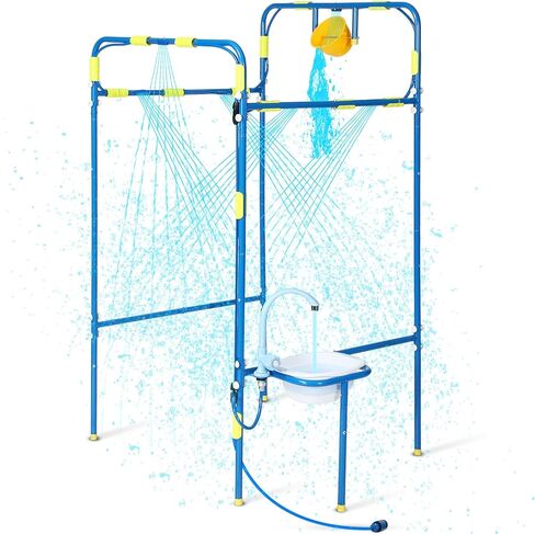 Backyard Waterpark for Kids, Heavy-Duty Steel Water Park Sprinkler Toy Game with Splash Buckets, Collapsible Wash Basin & Water Faucets, Water Play Activities Outdoor Summer Toys in Saudi Arabia