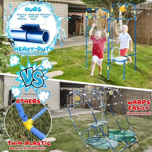 Backyard Waterpark for Kids, Heavy-Duty Steel Water Park Sprinkler Toy Game with Splash Buckets, Collapsible Wash Basin & Water Faucets, Water Play Activities Outdoor Summer Toys in Saudi Arabia