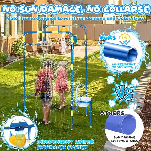 Backyard Waterpark for Kids, Heavy-Duty Steel Water Park Sprinkler Toy Game with Splash Buckets, Collapsible Wash Basin & Water Faucets, Water Play Activities Outdoor Summer Toys in Saudi Arabia