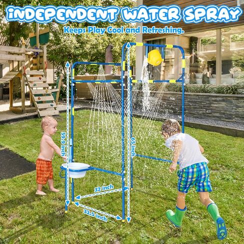 Backyard Waterpark for Kids, Heavy-Duty Steel Water Park Sprinkler Toy Game with Splash Buckets, Collapsible Wash Basin & Water Faucets, Water Play Activities Outdoor Summer Toys in Saudi Arabia