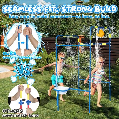 Backyard Waterpark for Kids, Heavy-Duty Steel Water Park Sprinkler Toy Game with Splash Buckets, Collapsible Wash Basin & Water Faucets, Water Play Activities Outdoor Summer Toys in Saudi Arabia