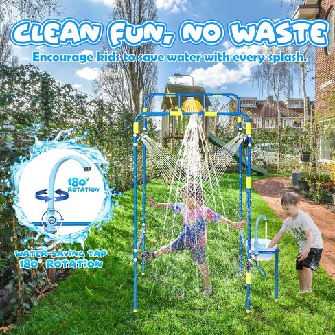 Backyard Waterpark for Kids, Heavy-Duty Steel Water Park Sprinkler Toy Game with Splash Buckets, Collapsible Wash Basin & Water Faucets, Water Play Activities Outdoor Summer Toys in Saudi Arabia