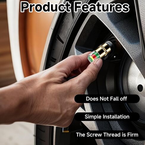 12 PCS Tire Pressure Monitor Valve Stem Caps, 2.4Bar 36PSI Car Tire Pressure Monitor Sensor Indicator with 3 Wrenches, 12 Hex Nuts, 3-Color Eye Alert, All-Copper Anti-Theft, Fit for Most Cars in Kuwait