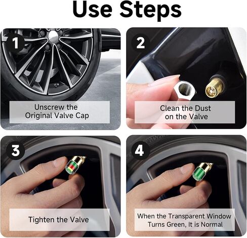12 PCS Tire Pressure Monitor Valve Stem Caps, 2.4Bar 36PSI Car Tire Pressure Monitor Sensor Indicator with 3 Wrenches, 12 Hex Nuts, 3-Color Eye Alert, All-Copper Anti-Theft, Fit for Most Cars in Kuwait