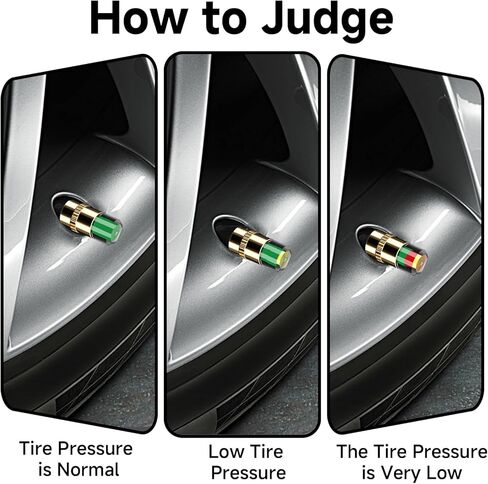 12 PCS Tire Pressure Monitor Valve Stem Caps, 2.4Bar 36PSI Car Tire Pressure Monitor Sensor Indicator with 3 Wrenches, 12 Hex Nuts, 3-Color Eye Alert, All-Copper Anti-Theft, Fit for Most Cars in Kuwait