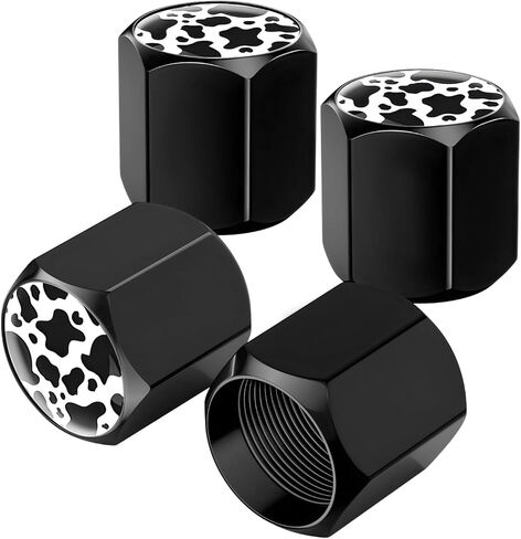 4 PCS Tire Valve Stem Caps, Cute Cow Print Wheel Valve Stem Cover with Rubber Seal, Dustproof Airtight Tire Air Cap Leopard Exterior Decoration for Most Cars Trucks SUVs in Saudi Arabia