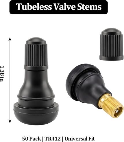 Tubeless Valve Stems 50 Pack TR412 Rubber Snap-in Valve Stems for Rim Hole, Universal Fit for Cars, Trucks, Trailers, ATVs, Lawn Mowers & Wheelbarrows in Saudi Arabia