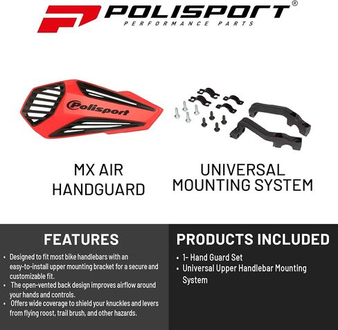 Polisport MX Air Handguard for Motocross Motorcycles–Universal Upper Mounting – Maximum Air Flow, Durable, Flexible, Easy to Install, Supermoto, Motard, Dirt Bikes & Off-Road Protection- Red/Black in Kuwait