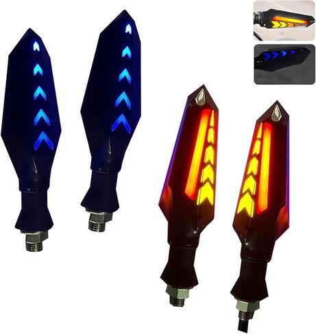 4 PCS Motorcycle Turn Signal Lights, LED Arrow Shape Flowing Turn Signal, 12V Double-Sided Flow Light with Daytime Running Lights, Universal for Most Motorcycles (Red) in Saudi Arabia