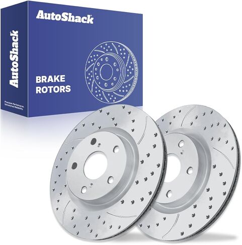 AutoShack Front Brake Rotors for Subaru, Ascent 2019-2024, AWD H4 2.4L - Coated Drilled & Slotted - Silver Matte Finish - TurboGuard - 13.15" (334 mm), 5-Lug in Kuwait