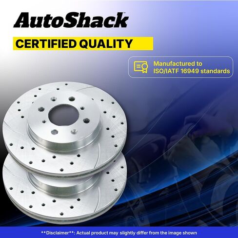 AutoShack Front Brake Rotors for Subaru, Ascent 2019-2024, AWD H4 2.4L - Coated Drilled & Slotted - Silver Matte Finish - TurboGuard - 13.15" (334 mm), 5-Lug in Kuwait