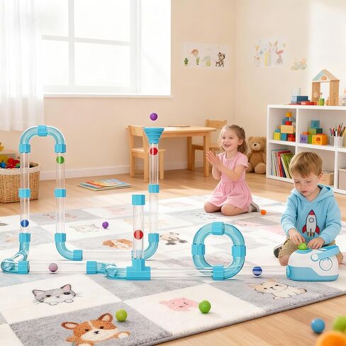 Air Tubes Toys Expansion Pack - Air-Powered STEM Building Toys - Learning Toys, STEM Toys for 3+ Year Old Boys & Girls Birthday Gifts(Blue in Kuwait