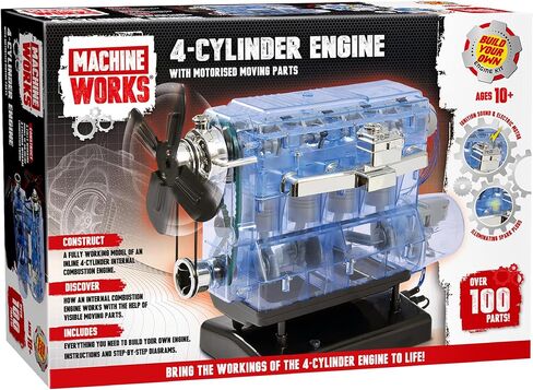 Machine Works Build Your Own Visible Model Engine Toys - Replica Model Building Kit 100+ Pieces- Features Working Sounds and Illuminiation, Internal Combustion Mechanics, Physics, STEM (4-Cylinder) in Kuwait