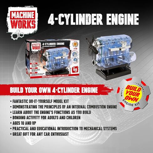 Machine Works Build Your Own Visible Model Engine Toys - Replica Model Building Kit 100+ Pieces- Features Working Sounds and Illuminiation, Internal Combustion Mechanics, Physics, STEM (4-Cylinder) in Kuwait