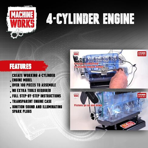 Machine Works Build Your Own Visible Model Engine Toys - Replica Model Building Kit 100+ Pieces- Features Working Sounds and Illuminiation, Internal Combustion Mechanics, Physics, STEM (4-Cylinder) in Kuwait