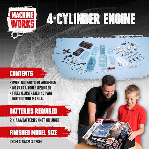 Machine Works Build Your Own Visible Model Engine Toys - Replica Model Building Kit 100+ Pieces- Features Working Sounds and Illuminiation, Internal Combustion Mechanics, Physics, STEM (4-Cylinder) in Kuwait