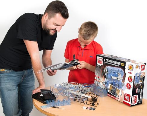 Machine Works Build Your Own Visible Model Engine Toys - Replica Model Building Kit 100+ Pieces- Features Working Sounds and Illuminiation, Internal Combustion Mechanics, Physics, STEM (4-Cylinder) in Kuwait