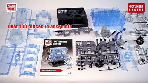 Machine Works Build Your Own Visible Model Engine Toys - Replica Model Building Kit 100+ Pieces- Features Working Sounds and Illuminiation, Internal Combustion Mechanics, Physics, STEM (4-Cylinder) in Kuwait