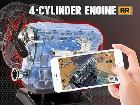 Machine Works Build Your Own Visible Model Engine Toys - Replica Model Building Kit 100+ Pieces- Features Working Sounds and Illuminiation, Internal Combustion Mechanics, Physics, STEM (4-Cylinder) in Kuwait